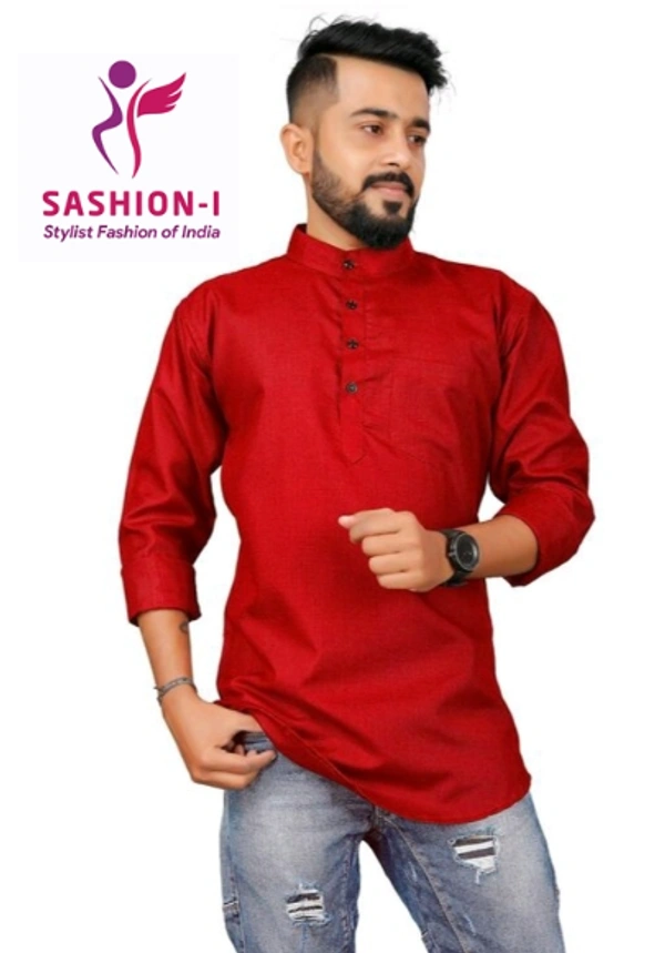 Men's Stylish Full Sleeve Short Kurta - Red